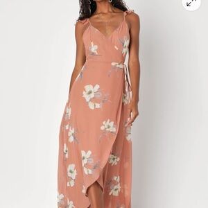 Floral Wrap Dress in Peach by [Brand]
